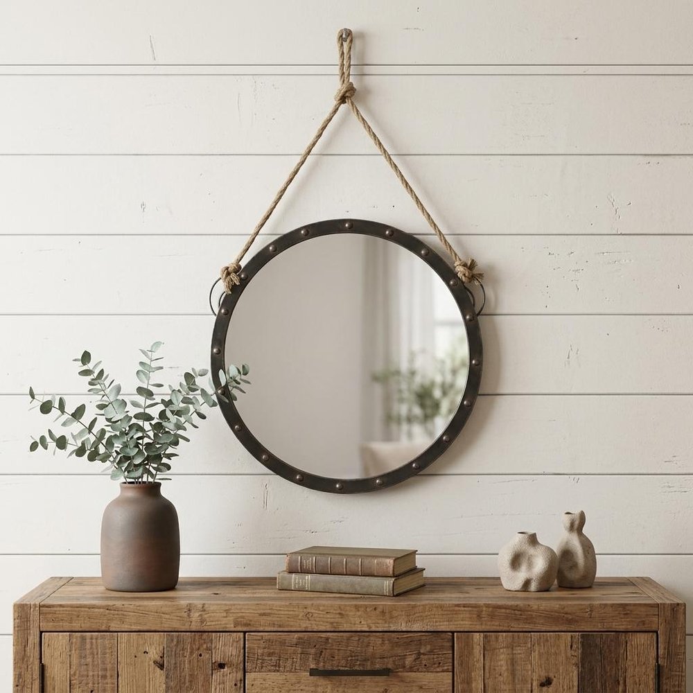 39" Black Metal Round Framed Accent Mirror