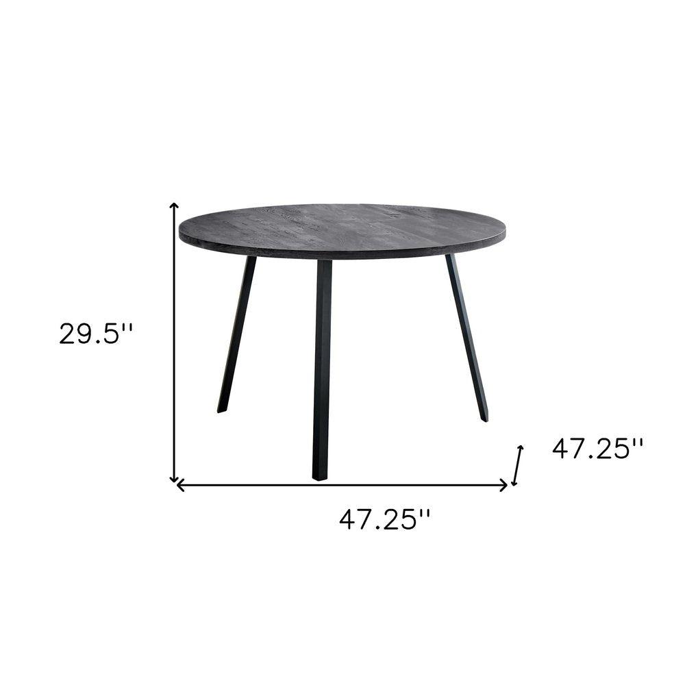 47" Gray And Black Rounded Metal Three Leg Base Dining Table
