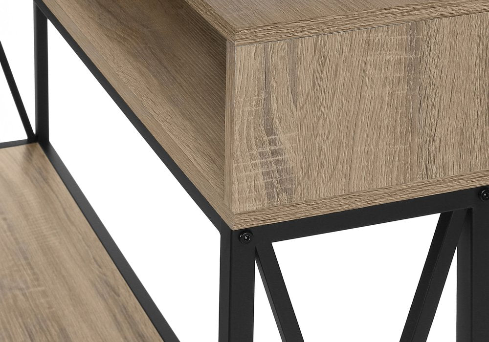 47" Taupe and Black Frame Console Table With Shelves