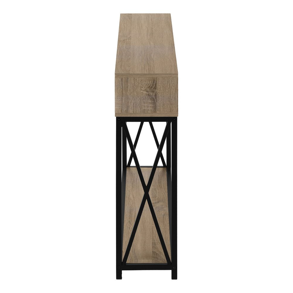 47" Taupe and Black Frame Console Table With Shelves