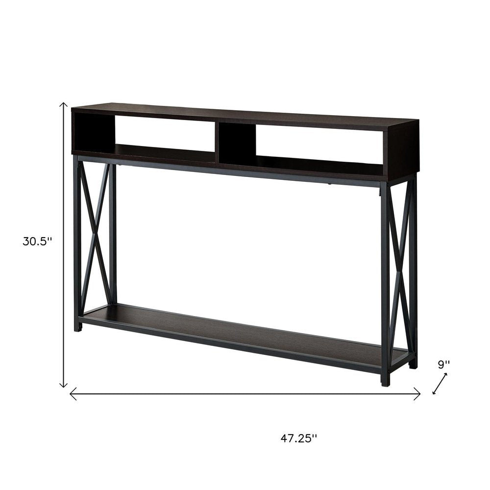 47" Brown and Black Frame Console Table With Shelves