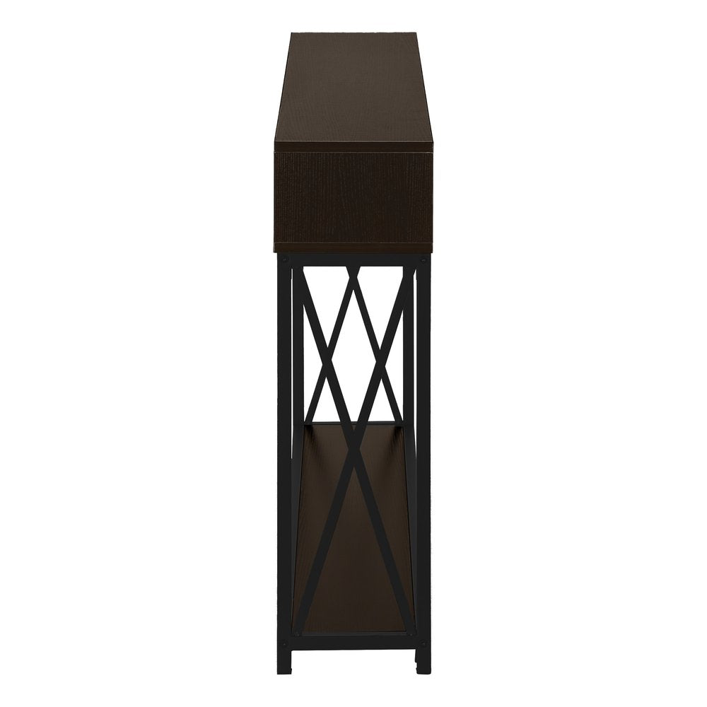 47" Brown and Black Frame Console Table With Shelves