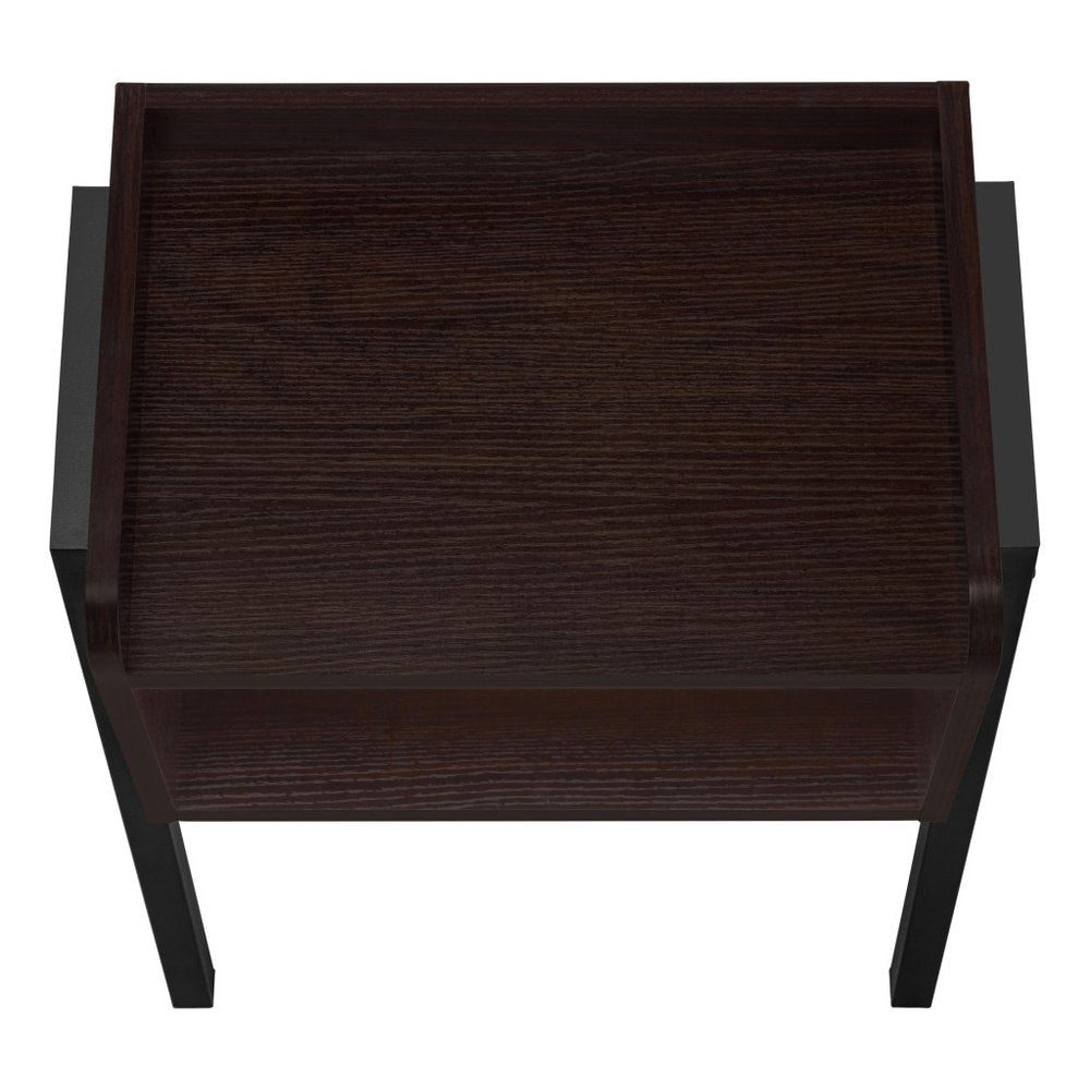 23" Rectangular Espresso Accent Table With Black Metal Legs