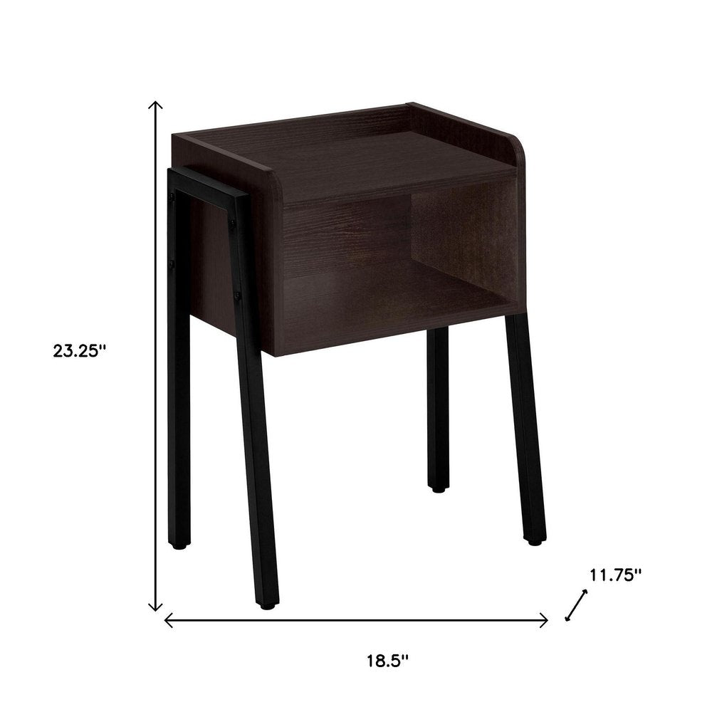 23" Rectangular Espresso Accent Table With Black Metal Legs