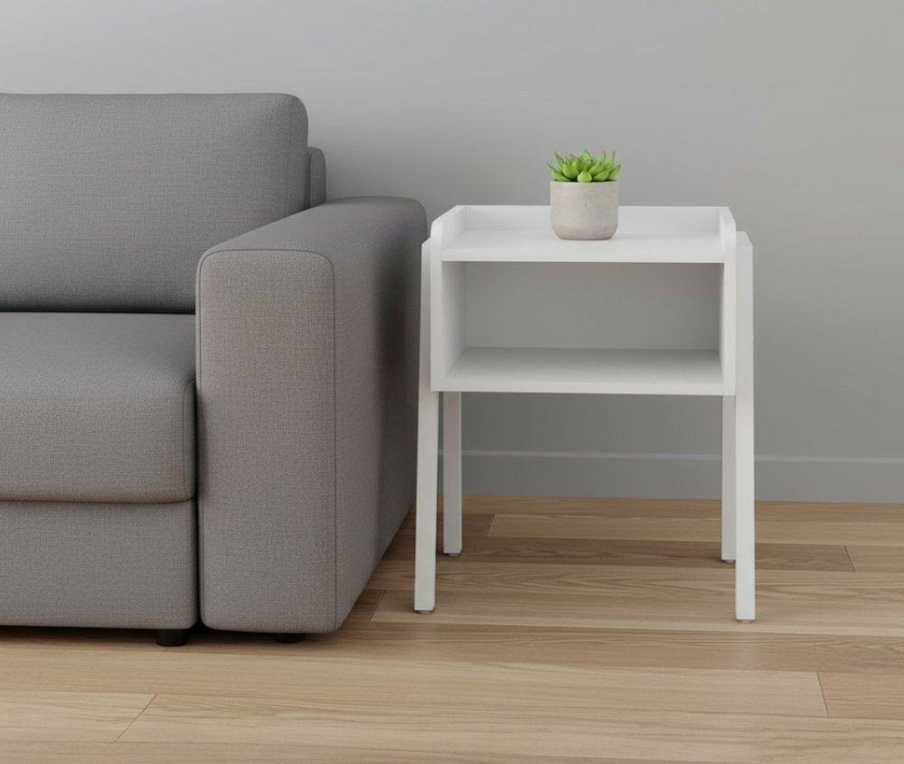 23" Rectangular White Accent Table With White Metal Legs