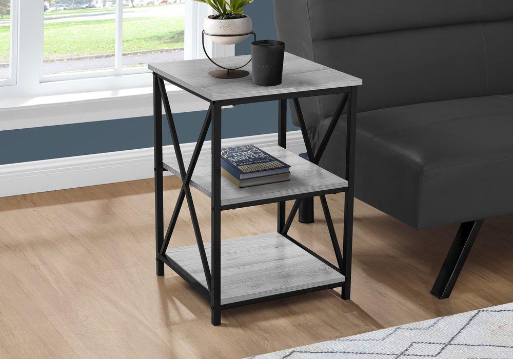 26" Rectangular Grey Black Metal Accent Table