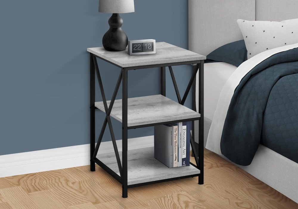 26" Rectangular Grey Black Metal Accent Table