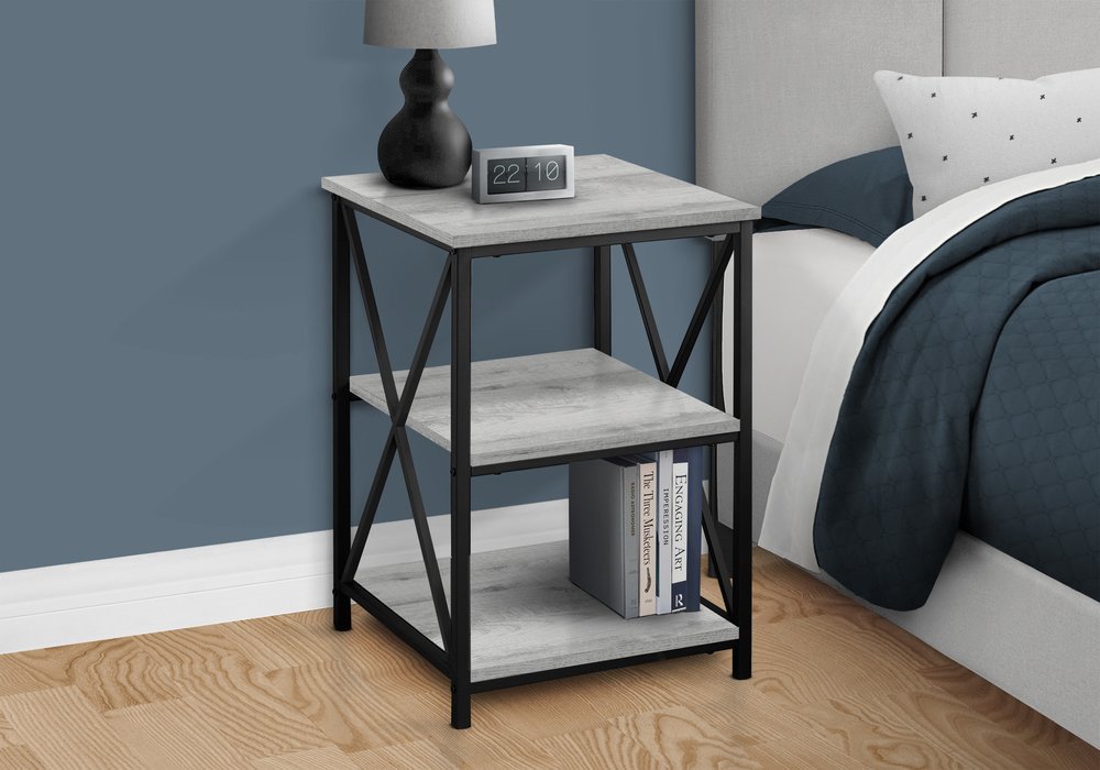 26" Rectangular Grey Black Metal Accent Table