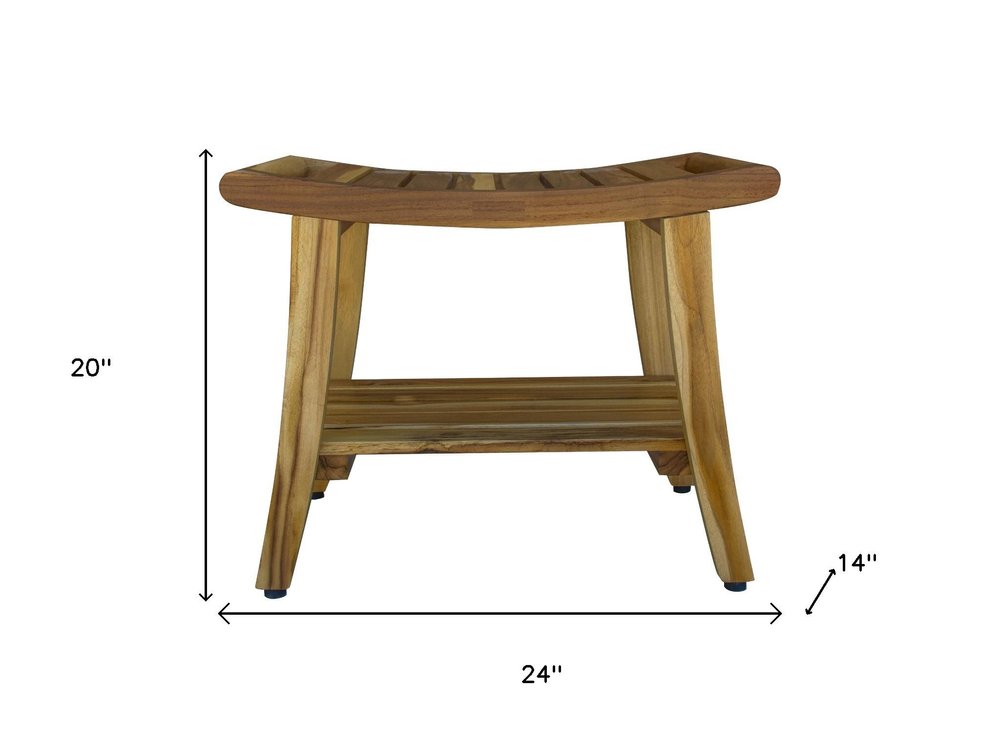 Contemporary Teak Shower Bench With Shelf In Natural Finish