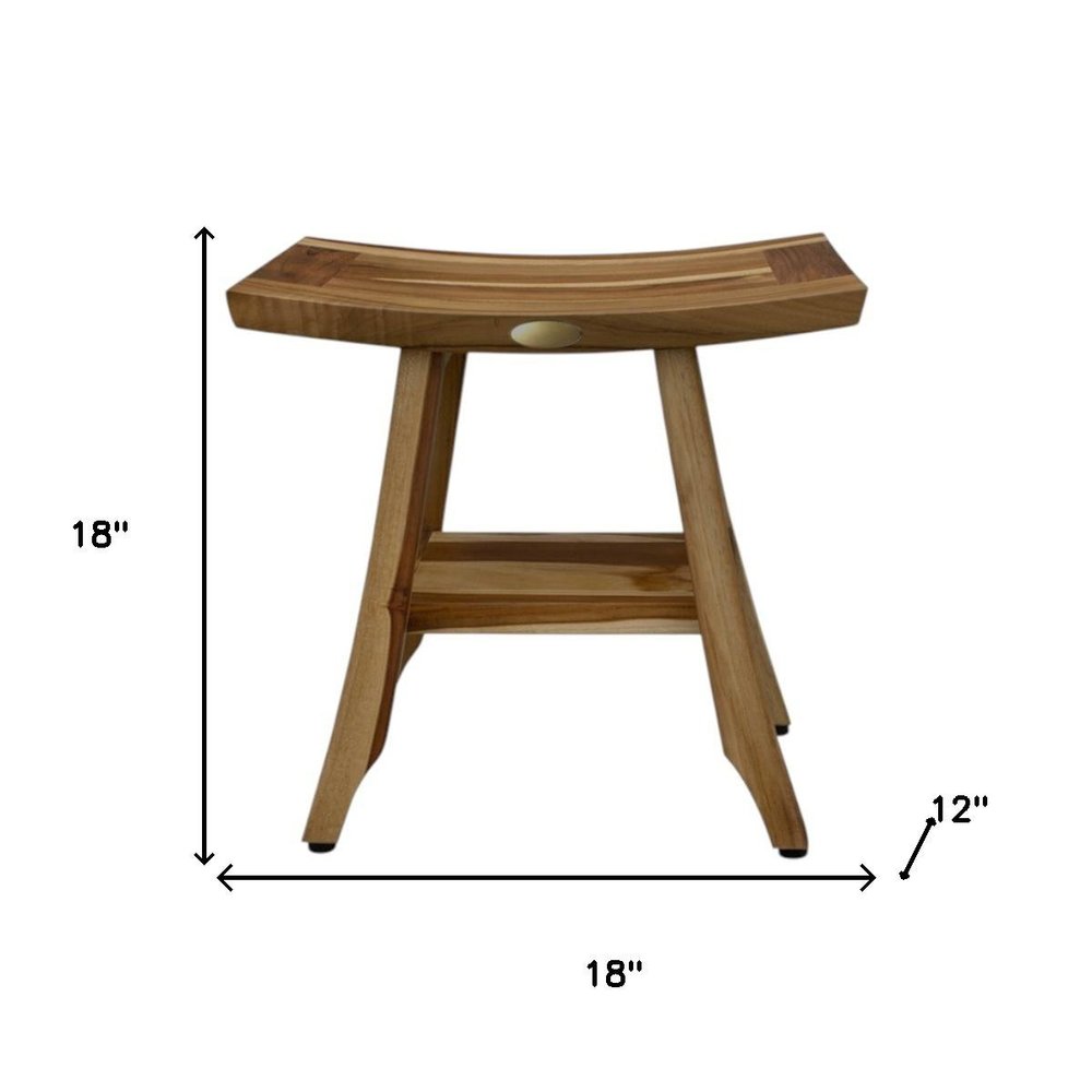 Compact Rectangular Teak Shower Outdoor Bench With Shelf In Natural Finish