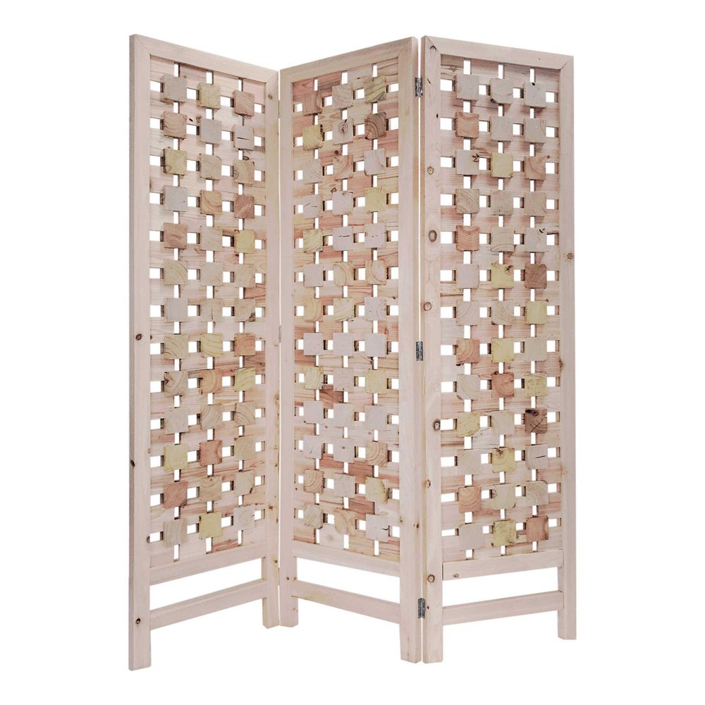 72" Pink Solid Wood Folding Three Panel Screen Room Divider