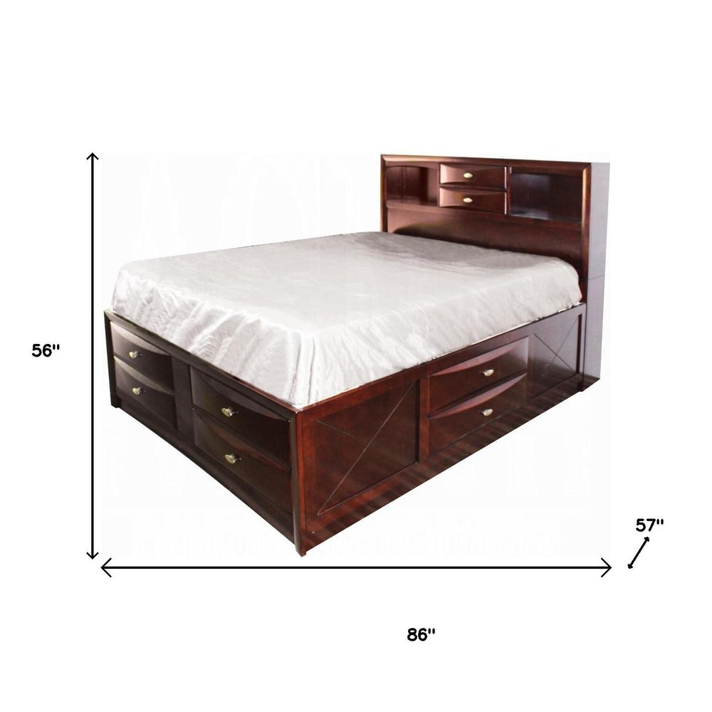 Espresso Wood Full Bed Frame With Drawers