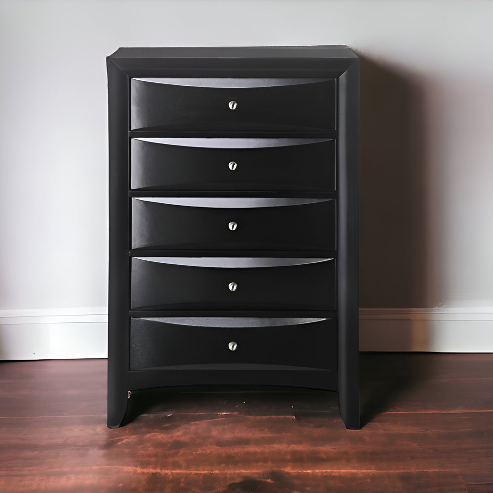 32" Black Solid Wood Five Drawer Dresser