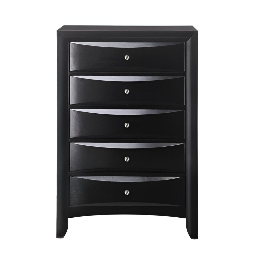 32" Black Solid Wood Five Drawer Dresser