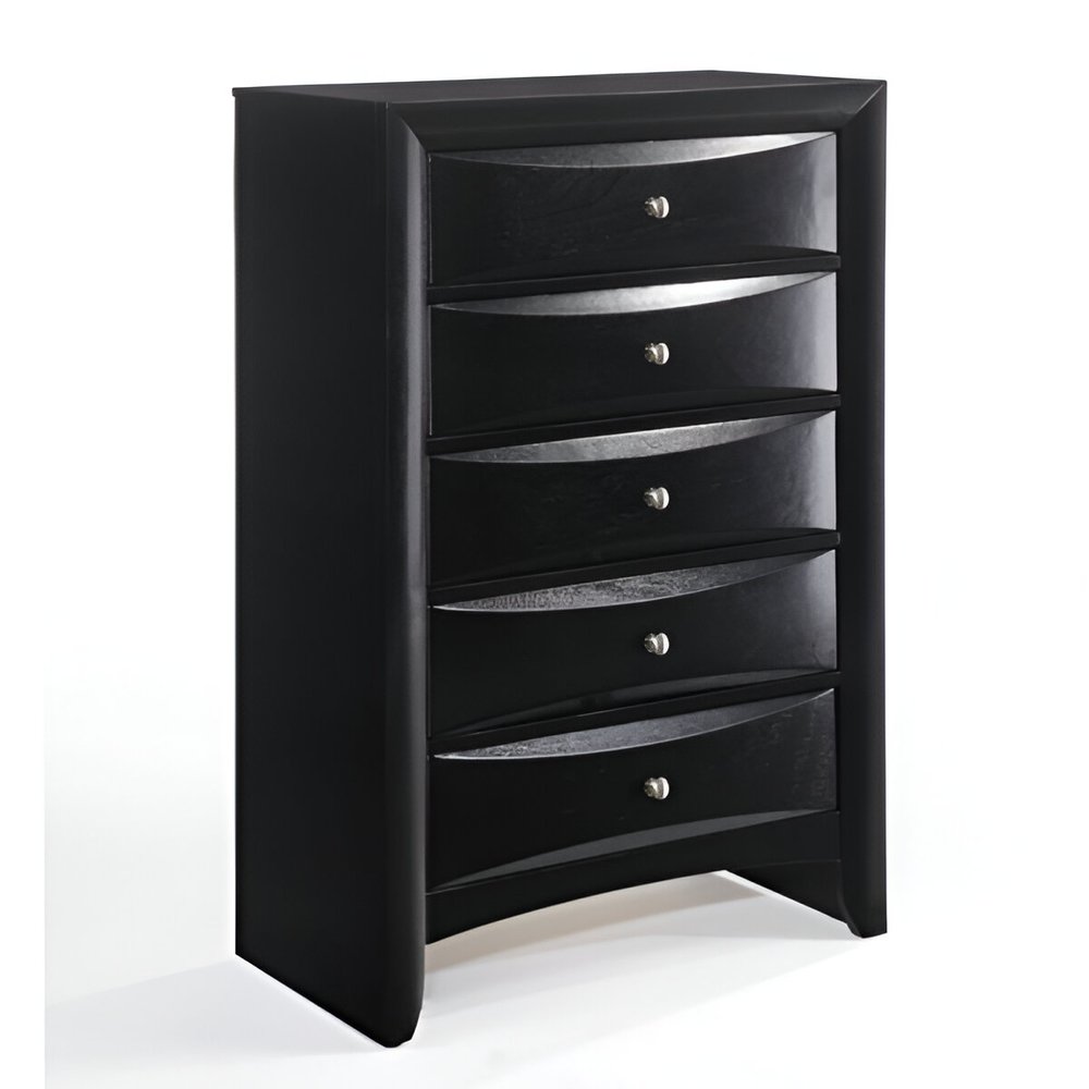 32" Black Solid Wood Five Drawer Dresser