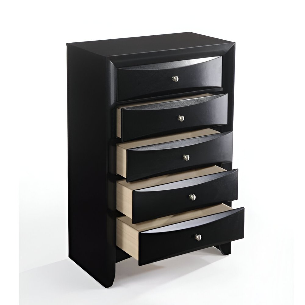 32" Black Solid Wood Five Drawer Dresser
