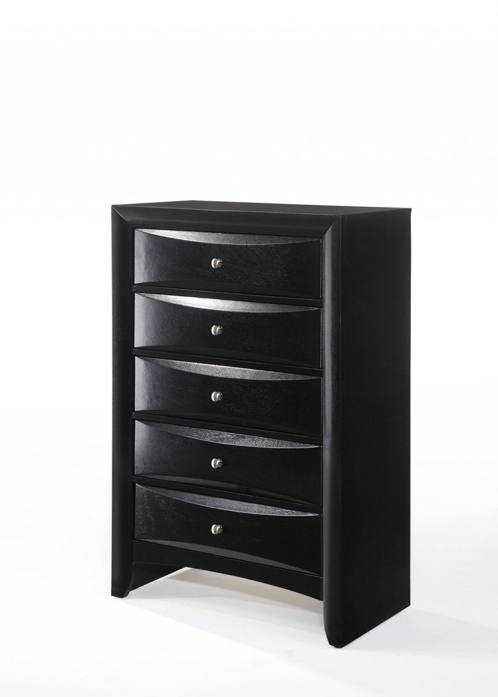 32" Black Solid Wood Five Drawer Dresser