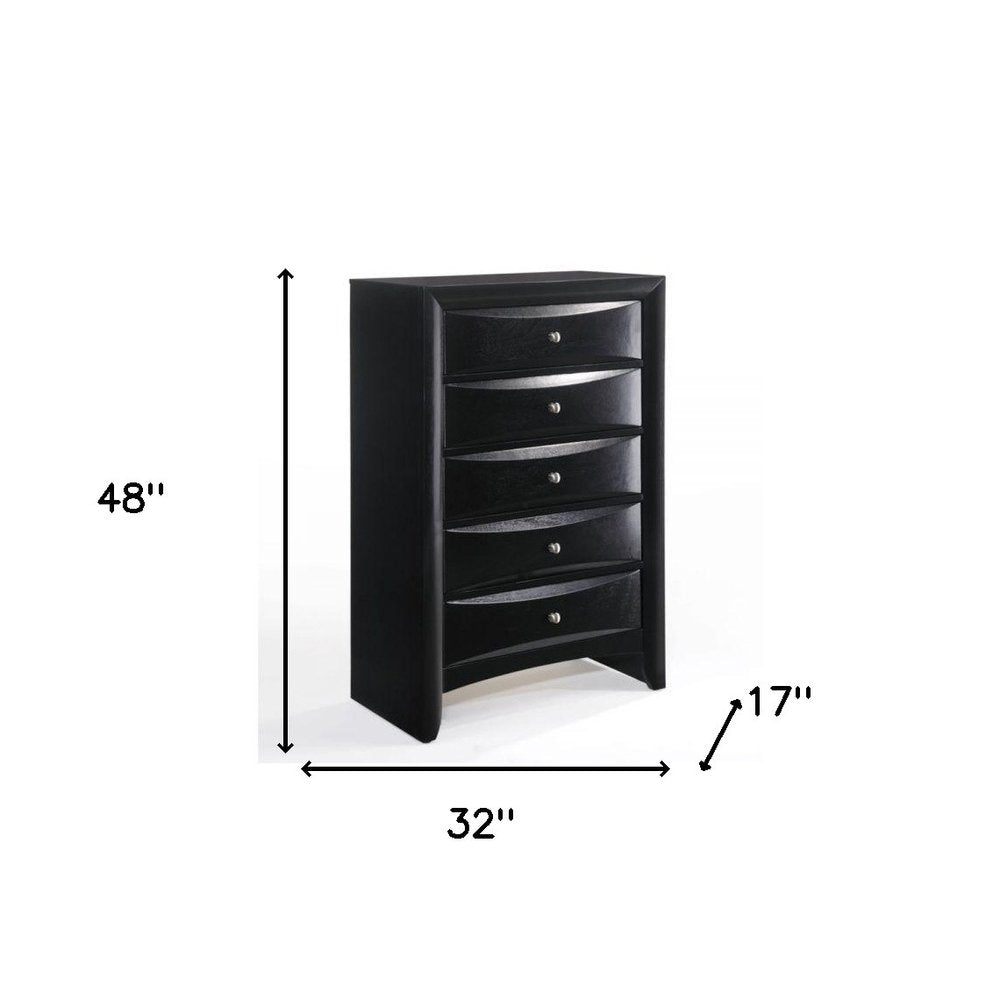 32" Black Solid Wood Five Drawer Dresser