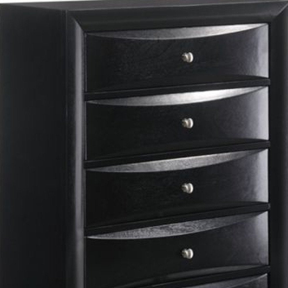 32" Black Solid Wood Five Drawer Dresser