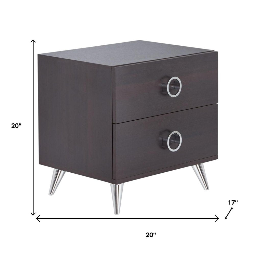 20" Silver And Espresso End Table With Two Drawers