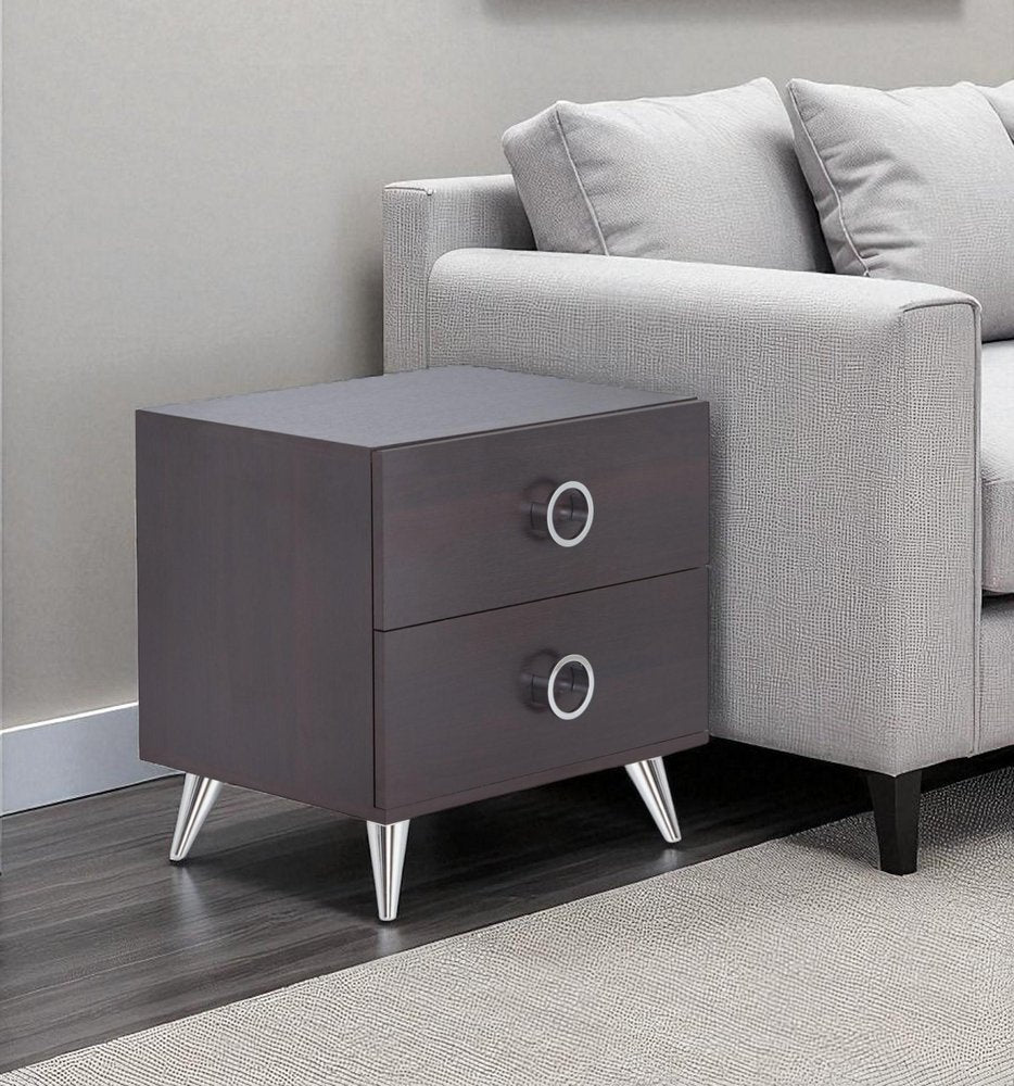20" Silver And Espresso End Table With Two Drawers