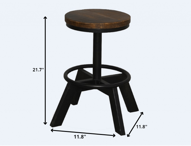 22" Brown and Black Solid Wood and Iron Backless Bar Chair