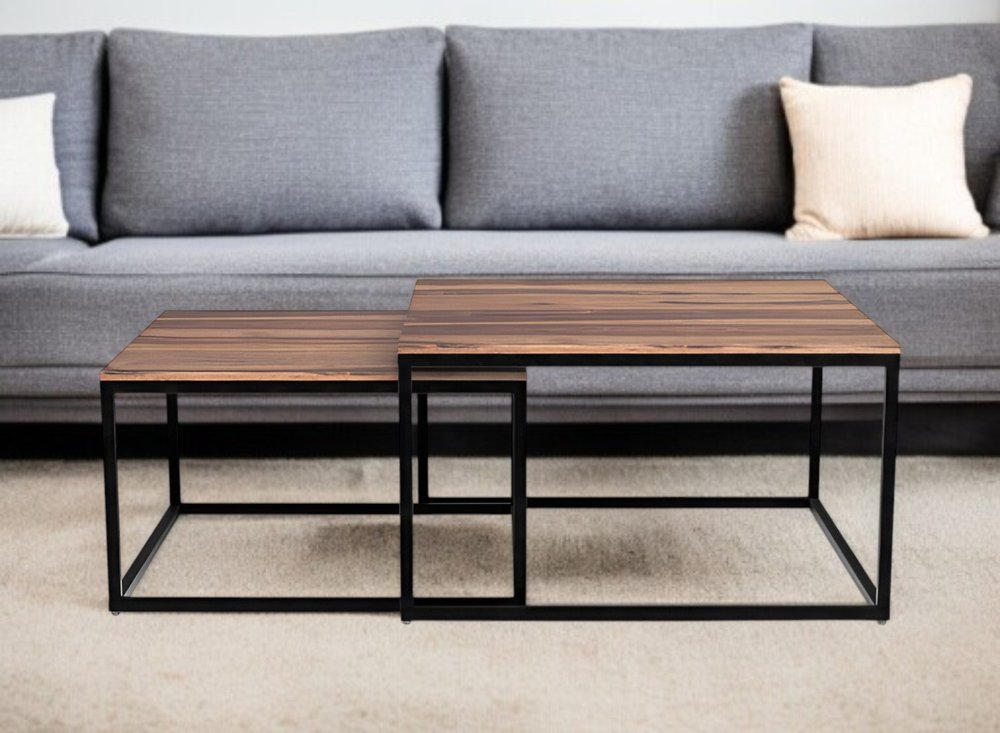 30" Brown And Black Solid Wood And Iron Square Coffee Table