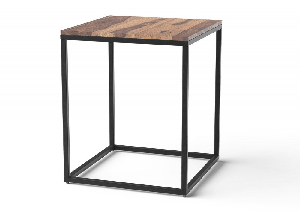 24" Black And Brown Solid Wood And Iron Square End Table