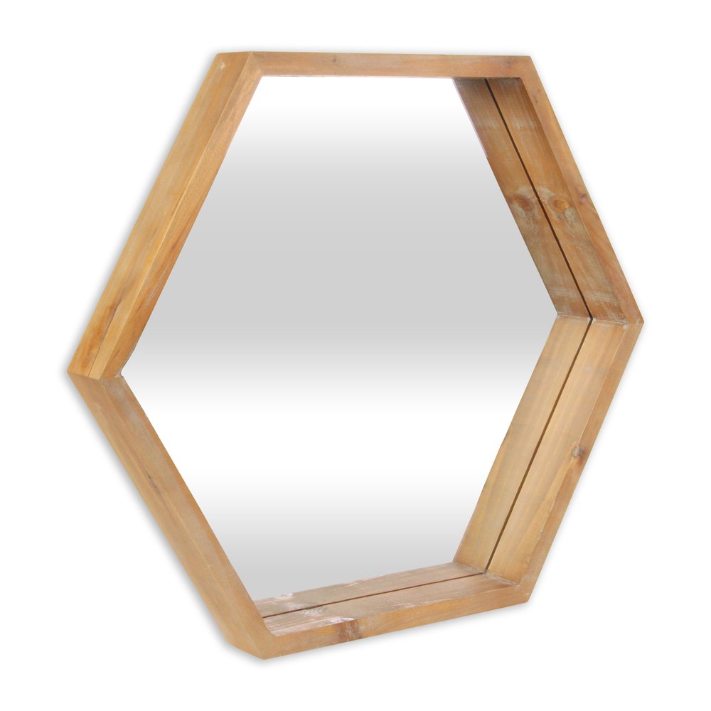 21" Brown Hexagon Wood Framed Accent Mirror