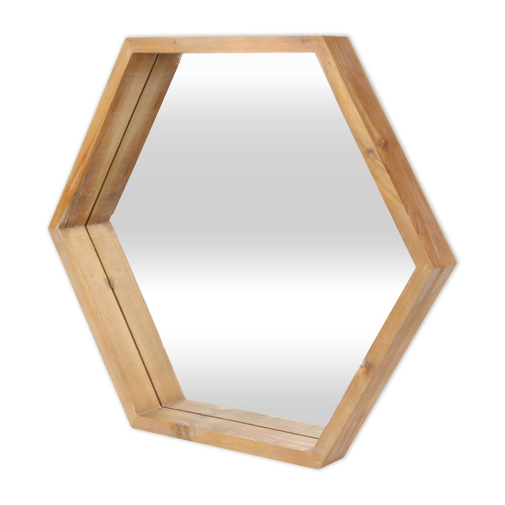 21" Brown Hexagon Wood Framed Accent Mirror