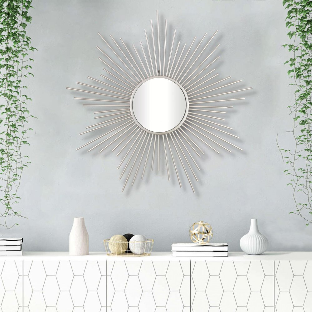 32" Silver Metal Sunburst Framed Accent Mirror
