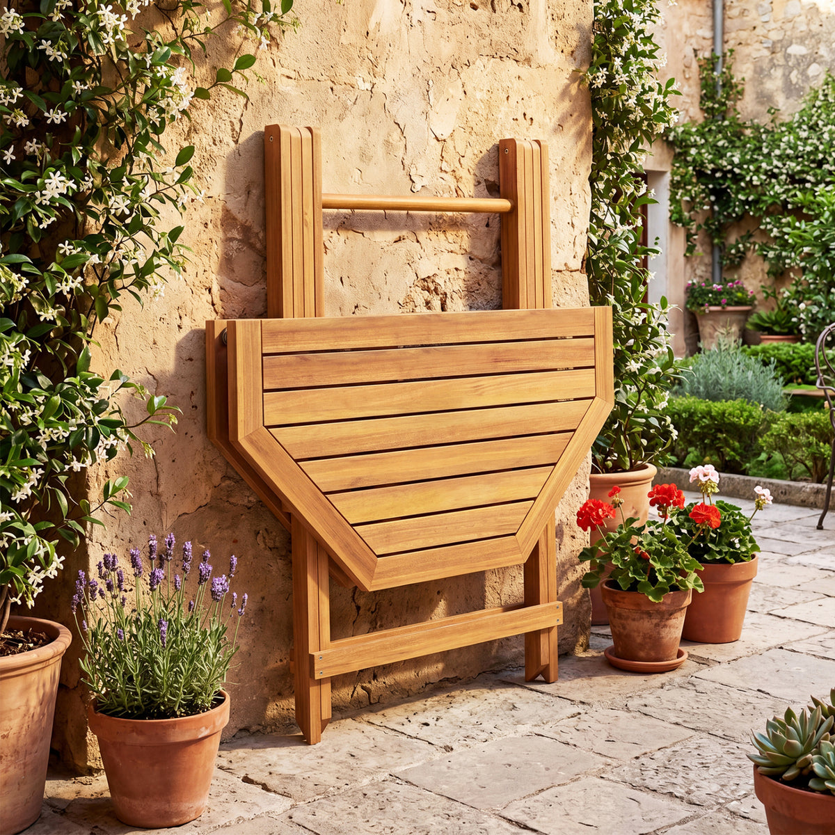 Acacia Wood Outdoor Folding Dining Table for 4 Octagonal with Slatted Tabletop