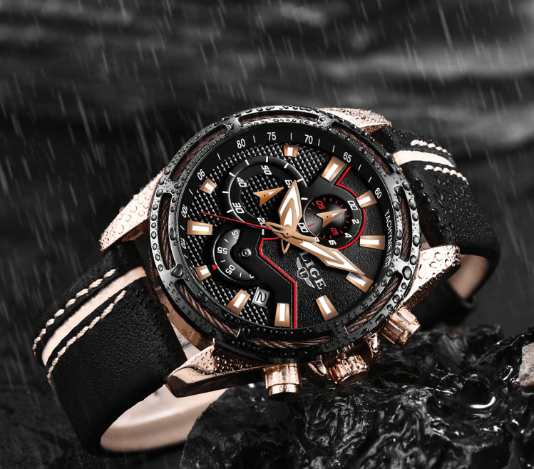 Waterproof Men's Sports Watch With Leather Transparent Belts, Chronometers Day View Perfect Gift