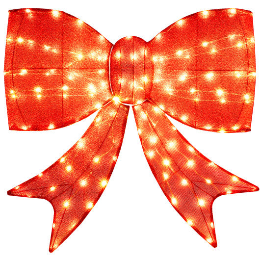 37 Inch Lighted Christmas Bow Decoration with Warm White LED Lights