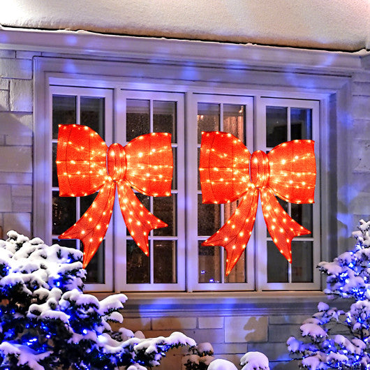 37 Inch Lighted Christmas Bow Decoration with Warm White LED Lights
