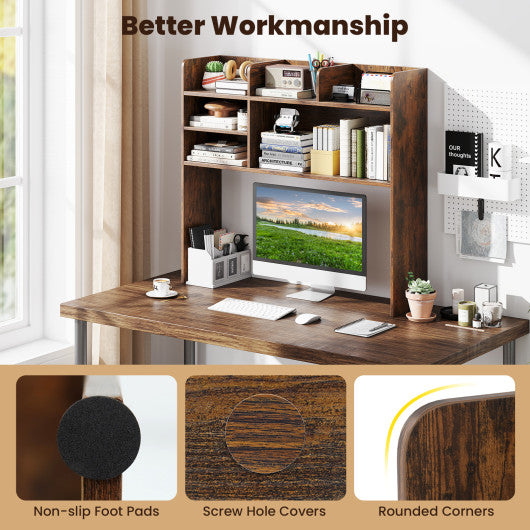 Outdoor Dining Chairs Set of 4 with High Back and Metal Frame-Light Brown