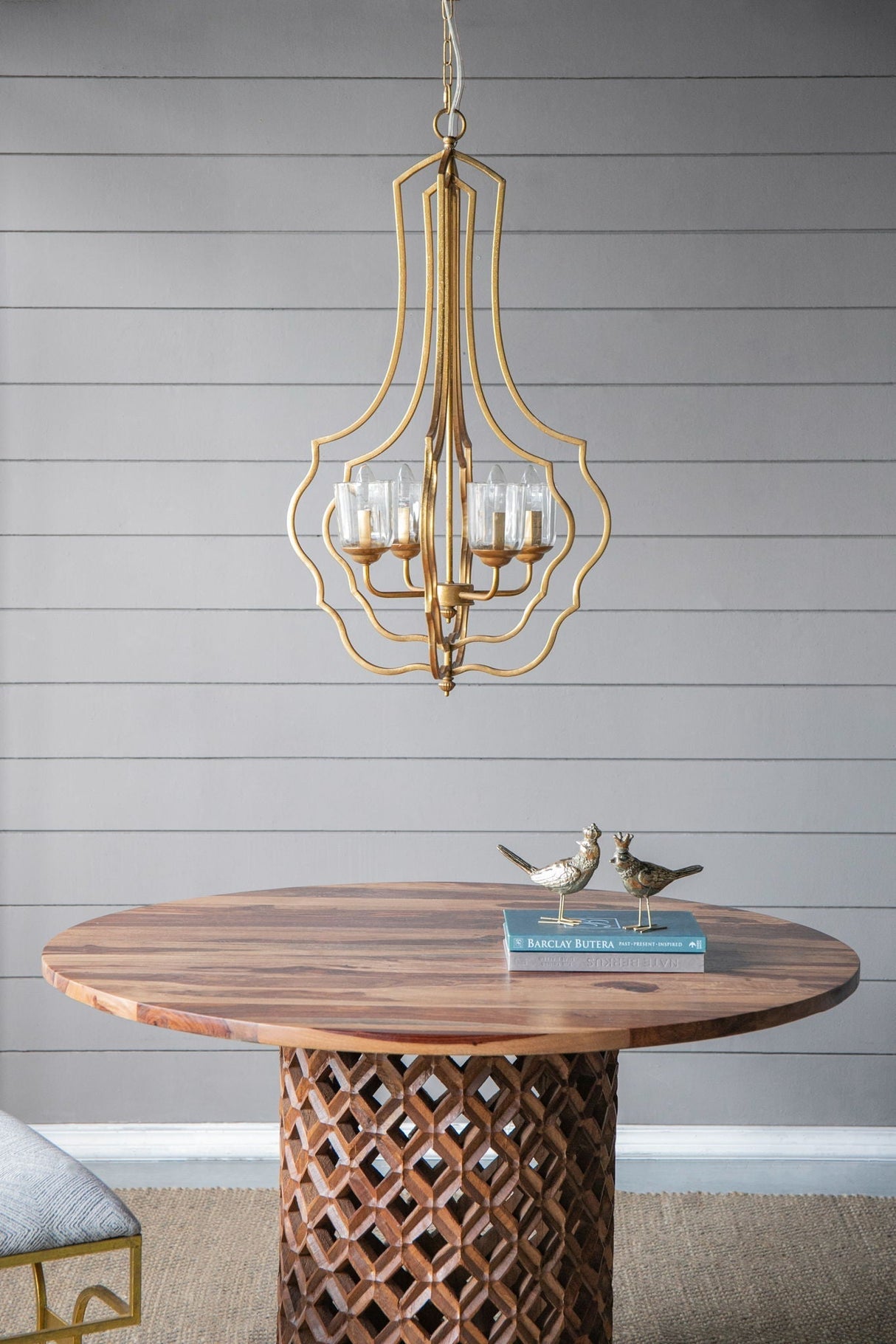 4 Light Metal Chandelier with Adjustable Chain - Gold
