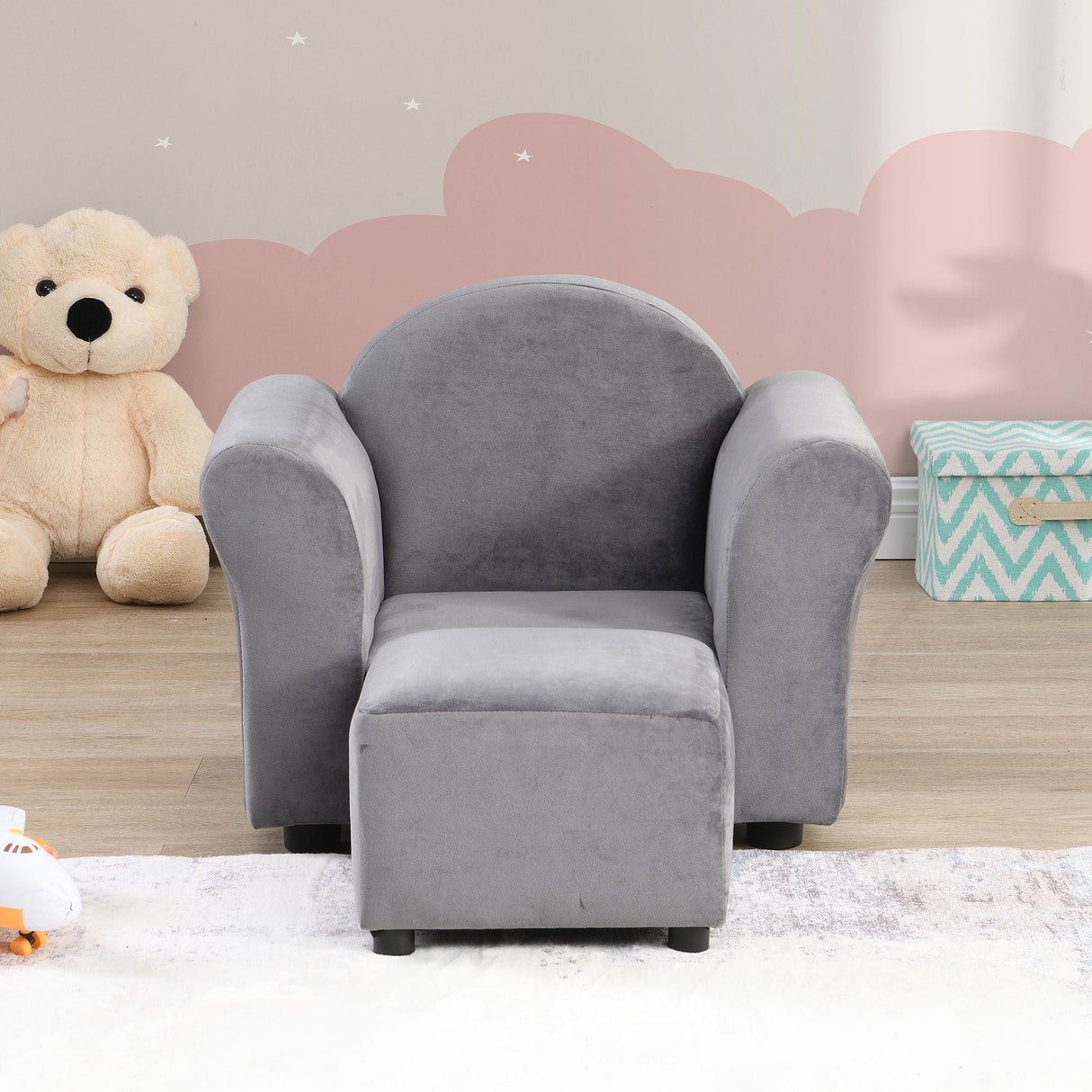 Kids Recliner Chair, Kids Upholstered Couch With Ottoman - Gray by Couch.com