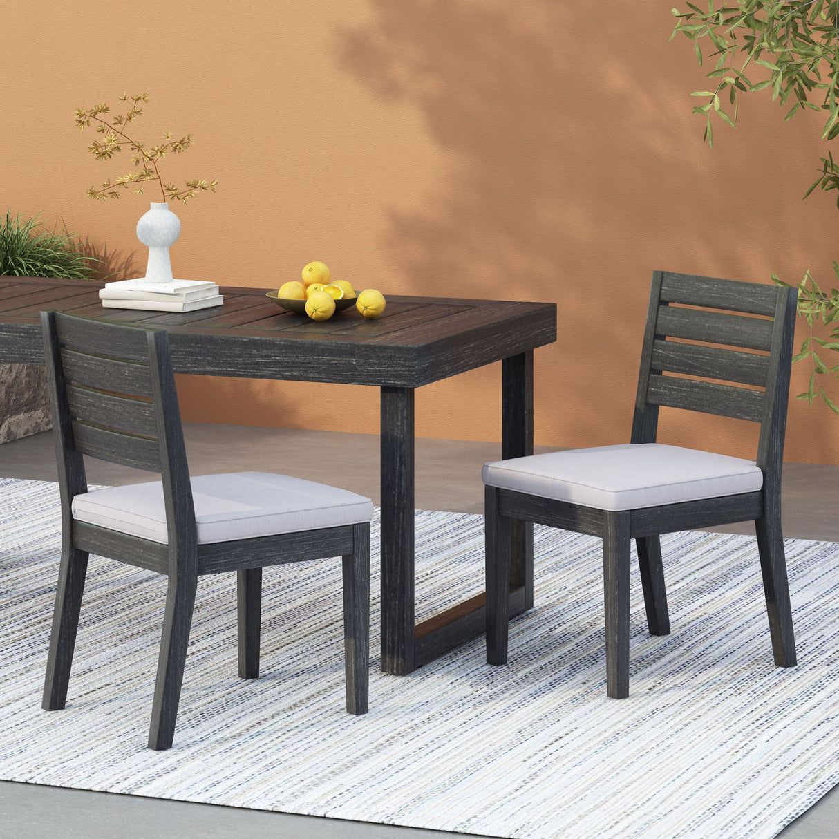 Patio Armless Dining Chair With Laid Back Slat Panel Design - Light Gray by Couch.com