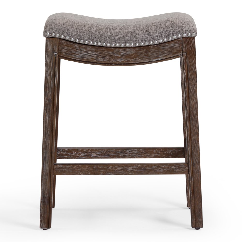 26" Gray and Brown Fabric and Solid Wood Backless Counter Height Bar Chair