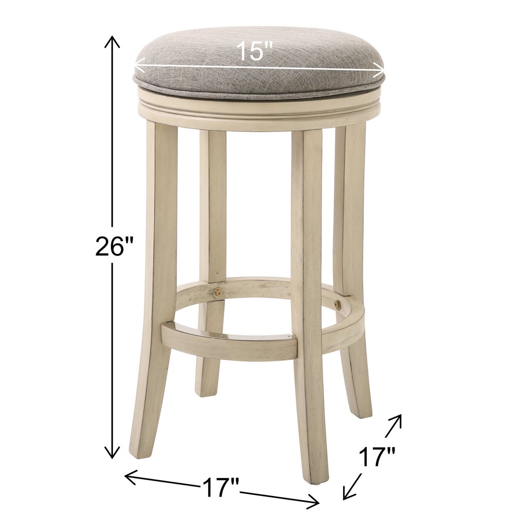 25" Gray and Ivory Fabric and Solid Wood Backless Counter Height Swivel Bar Chair