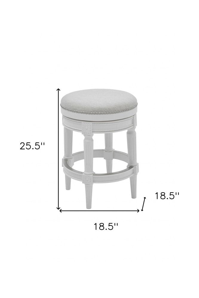 26" White Solid Wood and Fabric Backless Counter Height Swivel Bar Chair