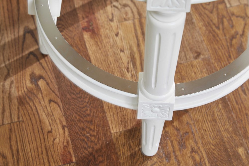 26" White Solid Wood and Fabric Backless Counter Height Swivel Bar Chair