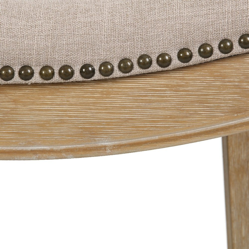 31" Linen and Natural Solid Wood Backless Bar Height Bar Chair