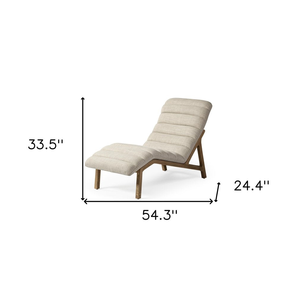 54" Cream and Brown Fabric Tufted Lounge Chair
