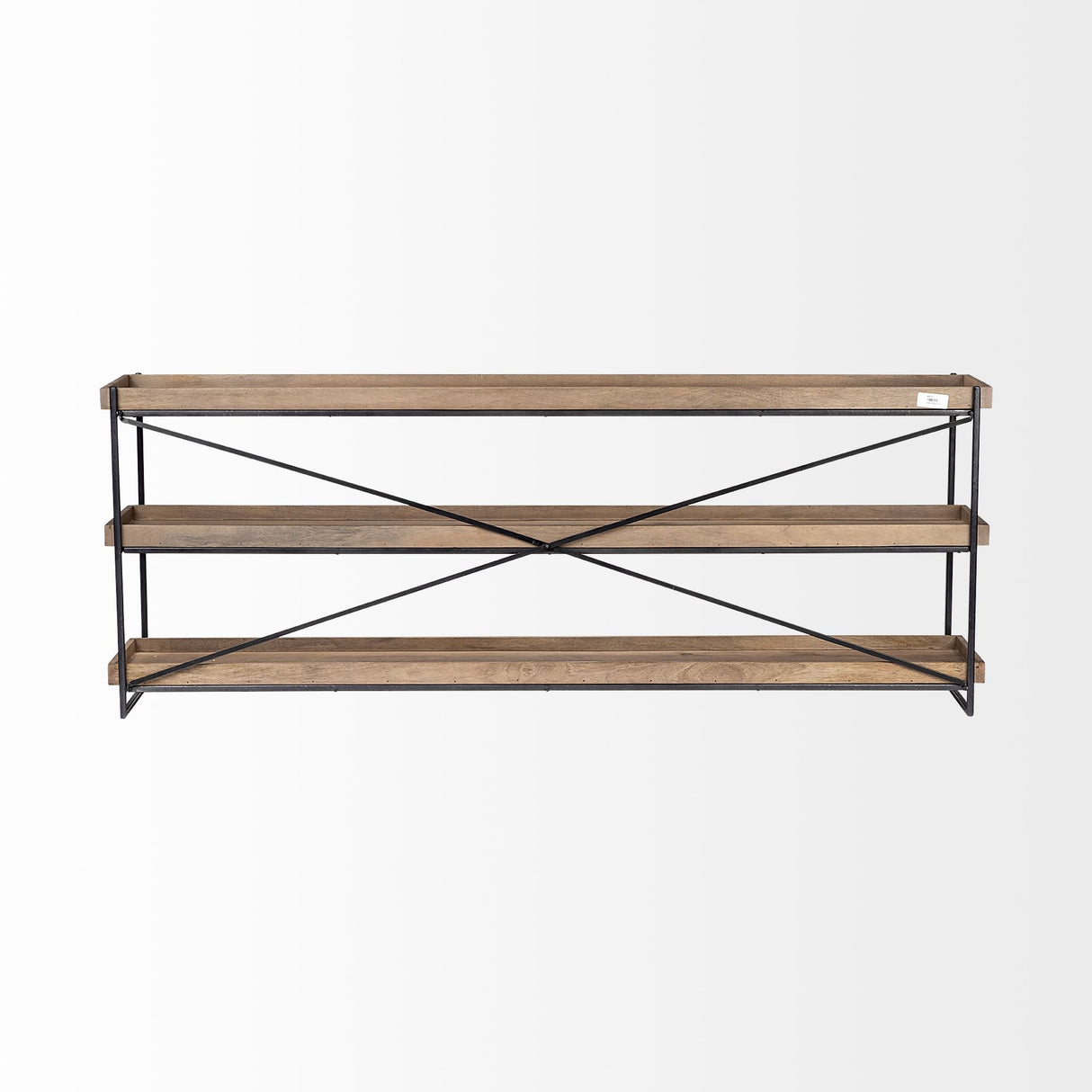 80" Light Brown and Black Solid Wood and Iron Console Table With Two Shelves