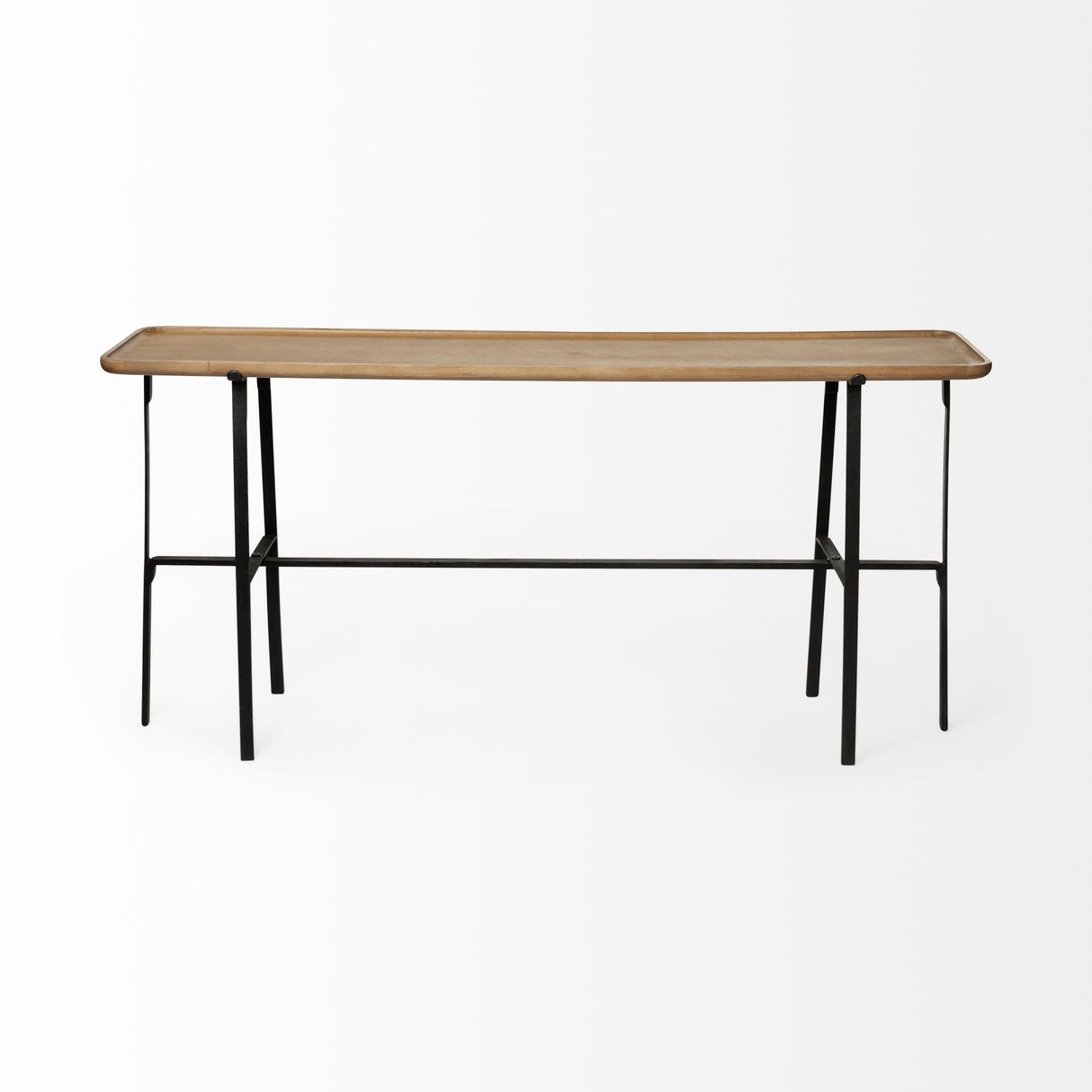 60" Brown and Black Solid Wood and Metal Trestle Console Table