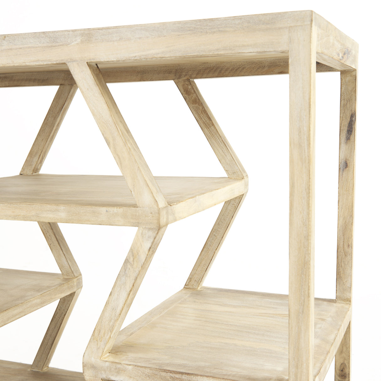 66" Light Brown Solid Wood Console Table Geometric Shelves