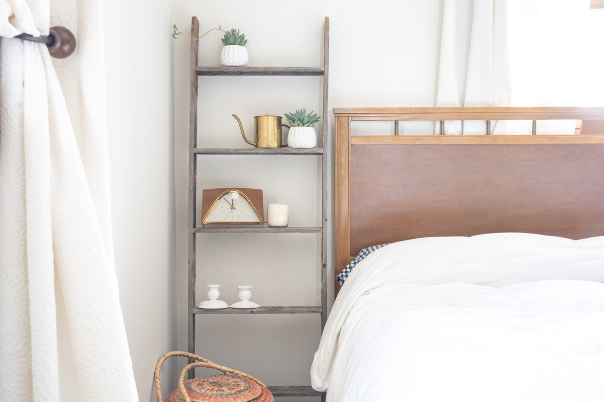 60" Gray Rustic Five Step Wood Ladder Shelf