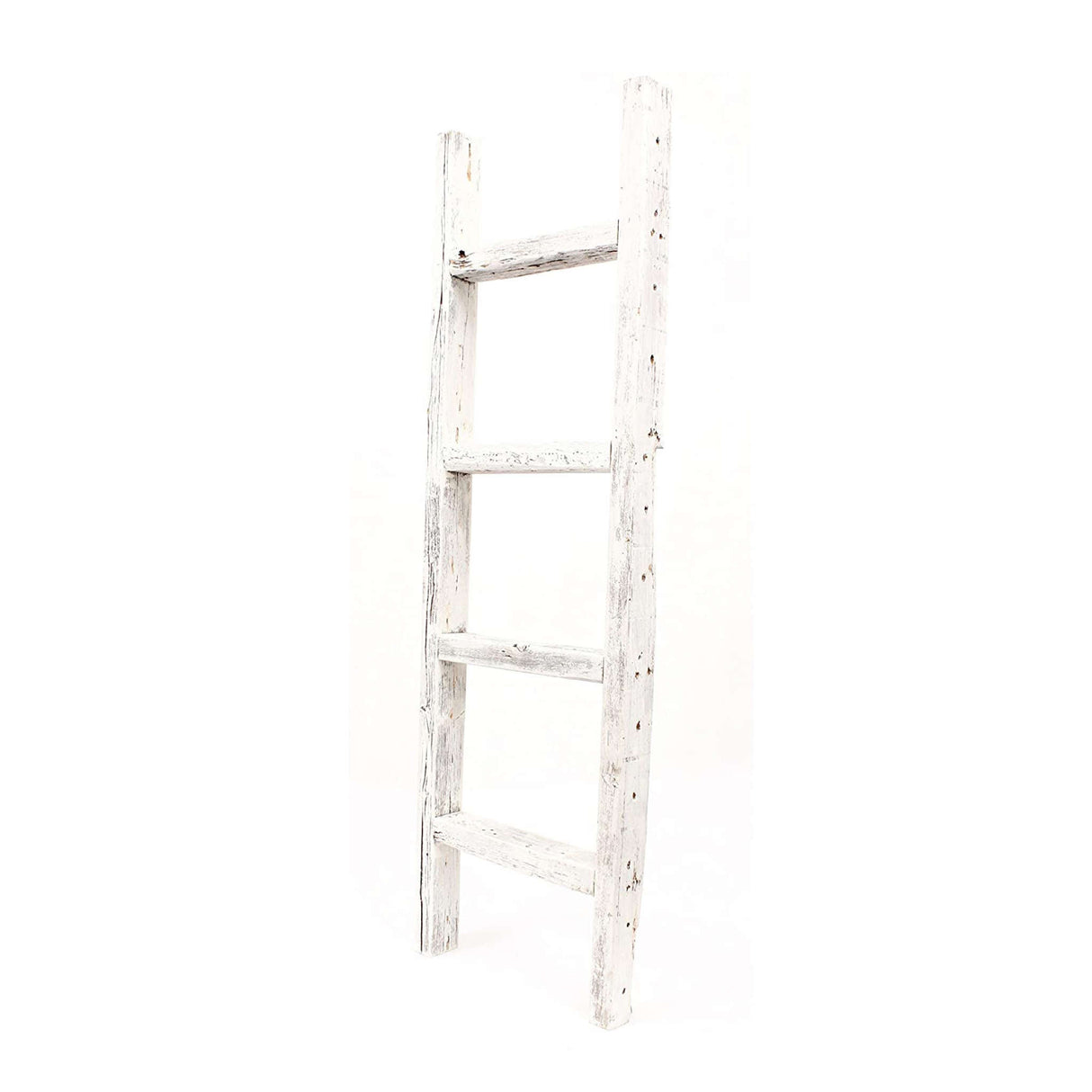 48" White Distressed Solid Wood Four Step Ladder Shelf
